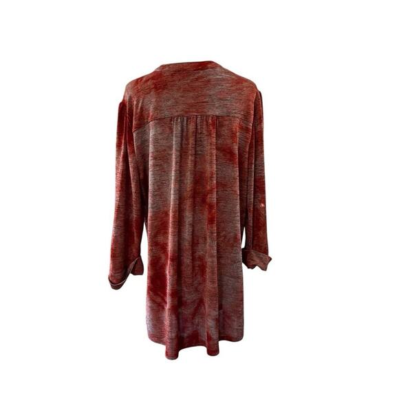 Cocomo Y2K Blouse Sz 1X Plus Boho Roll Tab Pink Orange Stretchy Abstract Artsy - Picture 2 of 6